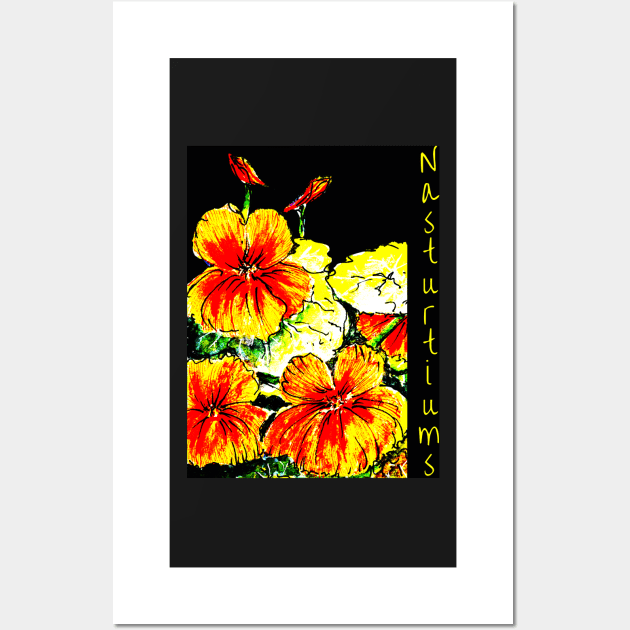 Nasturtiums on Black no Happy Birthday Wall Art by Heatherian